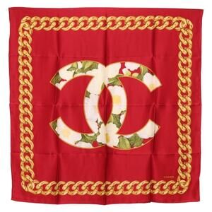 CHANEL Scarf Silk Red CC Auth am10367V